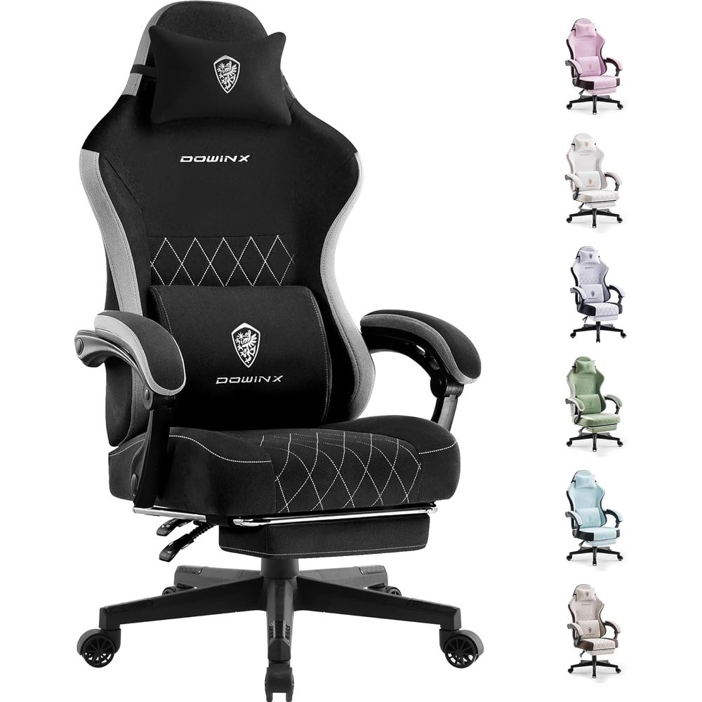 Gaming Chair Cushion - เก้าอี้เล่นเกมอะบริค, เก้าอี้คอมพิวเตอร์ตามหลักสรีรศาสตร์พร้อมที่วางเท้าและเบาะสปริง, เก้าอี้วิดีโอเกมเมอร์ปรับความสูงได้พร้อมลุมบา