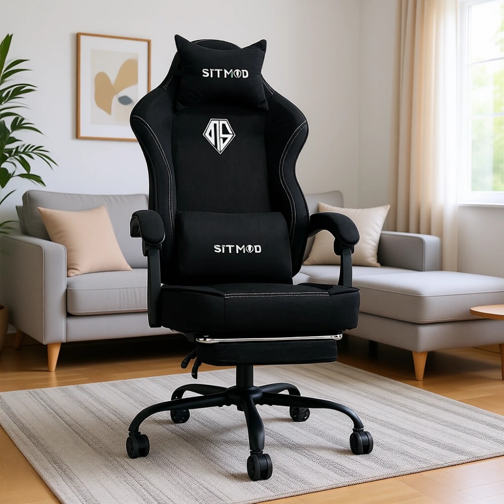 Gaming Chair Cushion - เก้าอี้เกมมิ่งตามหลักสรีรศาสตร์พร้อมที่วางเท้าและเบาะสปริง: รองรับและให้ความสบายสำหรับผู้ใช้งานรูปร่างใหญ่และสูง