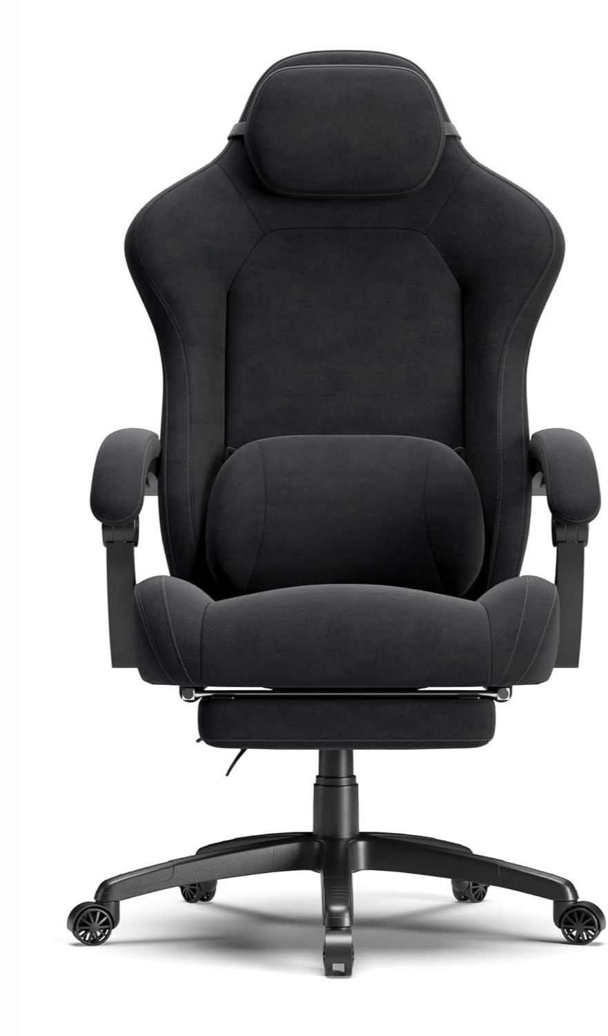 Gaming Chair Cushion - เก้าอี้เกมมิ่งขนาดใหญ่พิเศษ ผ้าหนังกลับพร้อมเบาะสปริงแบบพ็อกเก็ตสปริง พนักพิงสูงตามหลักสรีรศาสตร์ พร้อมที่วางเท้า สีดำ