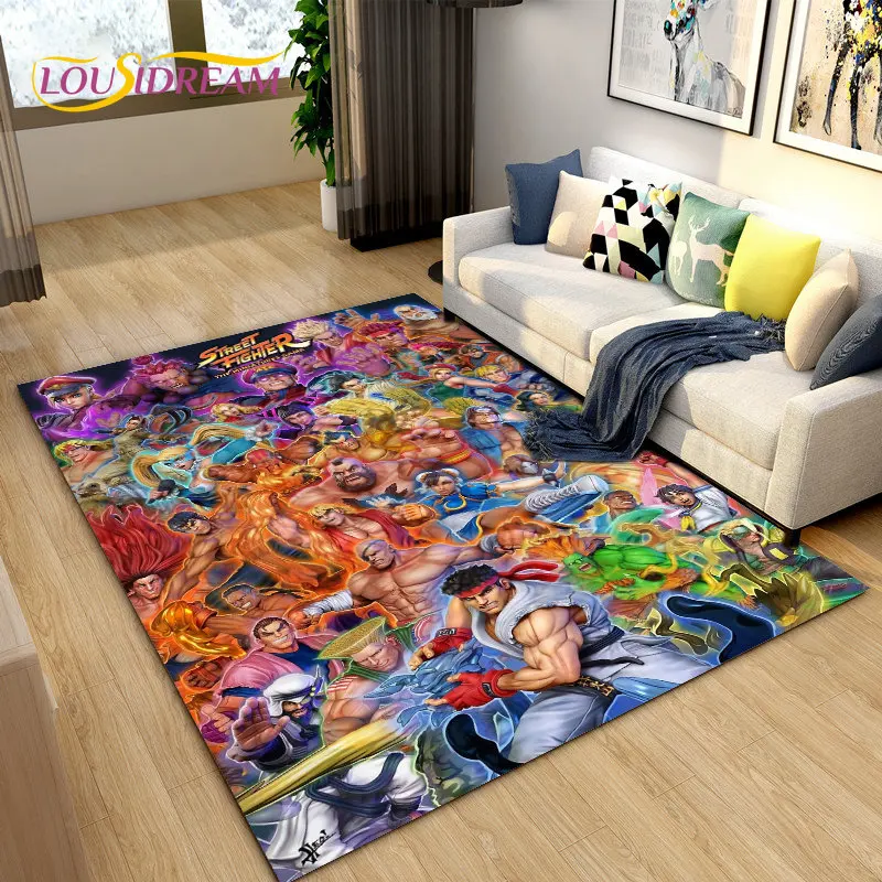 Gaming Console Room - Retro เกม Street Fighter Gamer พรม,พรมพรมสําหรับห้องนั่งเล่นห้องนอนโซฟาพรมเช็ดเท้าตกแต่ง,