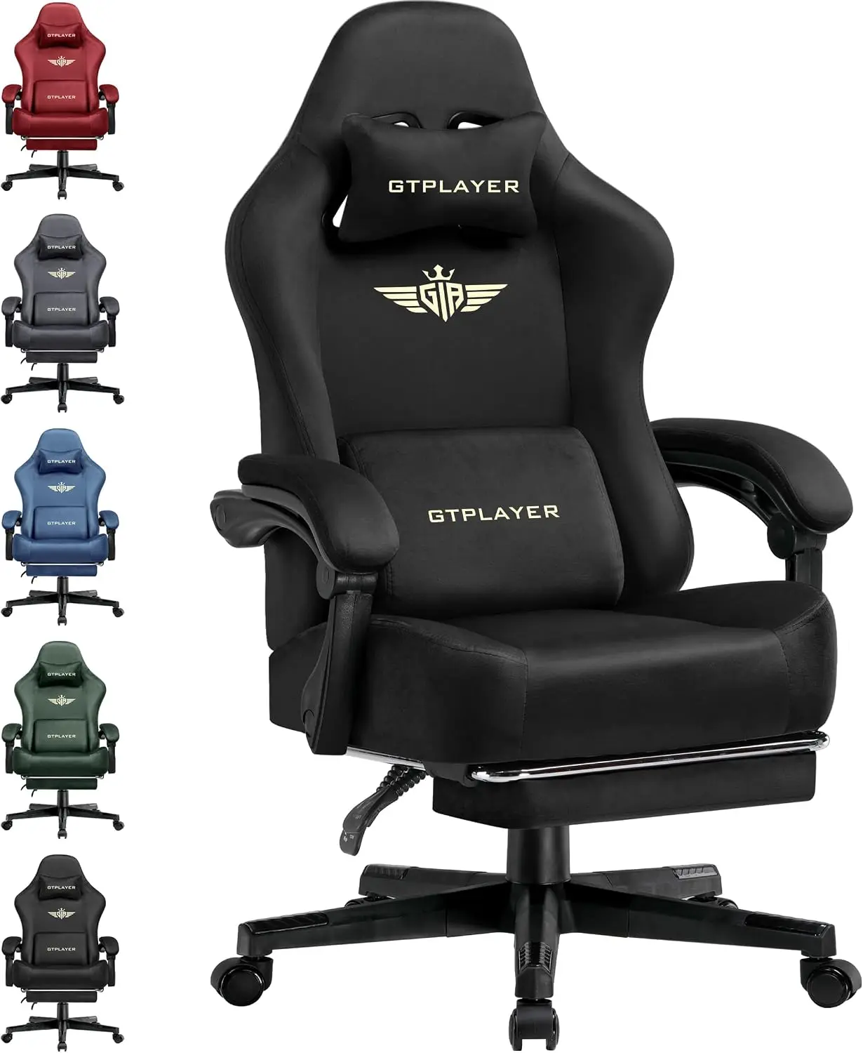 Gaming Chair Cushion - เก้าอี้เกมมิ่งขนาดใหญ่พิเศษพร้อมเบาะสปริงแบบพ็อกเก็ตสปริง, เก้าอี้คอมพิวเตอร์พนักพิงสูงตามหลักสรีรศาสตร์พร้อมที่วางเท้าสำหรับผู้ใหญ่