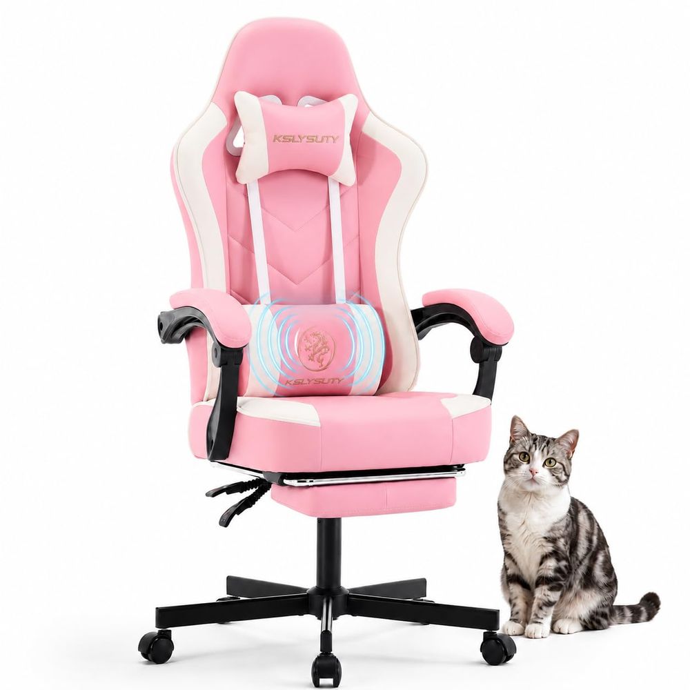 Gaming Chair Cushion - เก้าอี้เล่นเกม เก้าอี้คอมพิวเตอร์พนักพิงสูงตามหลักสรีรศาสตร์พร้อมที่วางเท้า ที่รองรับหลังส่วนล่างและเบาะสปริงแบบพ็อกเก็ต สวิงโฮแบบหมุนได้ สะดวกสบาย