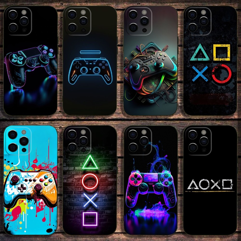 Gaming Console Tower - เกมคอนโซลGamepad Gamerเล่นเคสโทรศัพท์สําหรับiPhone 16,15,14,13,12,11,Pro,X,XS,Max,XR,Plus,mini Softปกสีดํา
